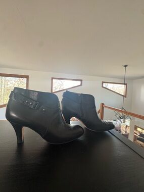 Anyi Lu Black Handmade Leather Ankle Booties with Studded Strap • Inside Zip